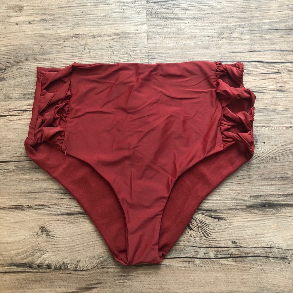 NWT: Maroon High Wasted Cutout Bikini Bottoms